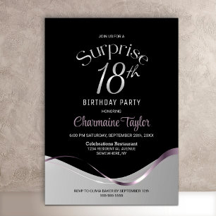 Invitation Fête d'anniversaire surprise 18 ans noir et gris