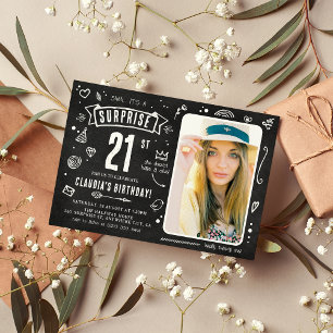 Invitation Fête d'anniversaire surprise 21 ans Fun Doodle tab