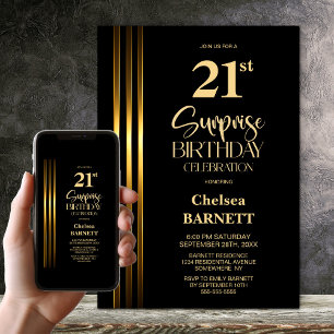 Invitation Fête d'anniversaire surprise 21 ans Noir et rayure
