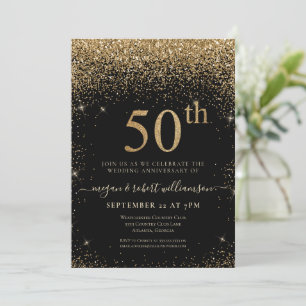 Invitation Fête d'anniversaire surprise 50 ans noir paillette