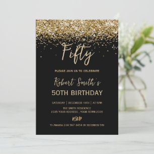 Invitation Fête d'anniversaire surprise 50 ans paillettes dor