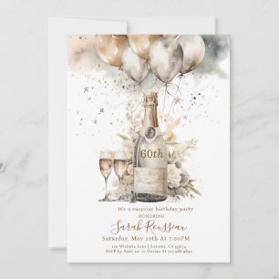 Invitation Fête d'anniversaire surprise 60 ans aquarelle