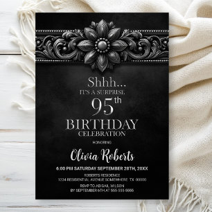 Invitation Fête d'anniversaire surprise 95 ans Fleur d'argent