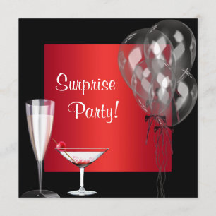 Invitation Fête d'anniversaire surprise Ballons Cocktail Roug