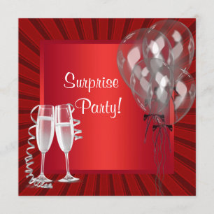 Invitation Fête d'anniversaire surprise Ballons Cocktail Roug