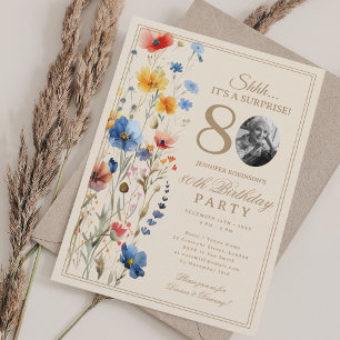 Invitation Fête d'anniversaire surprise Bohème Floral 80 ans