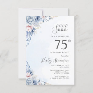 Invitation Fête d'anniversaire surprise de 75 ans Dusty Blue
