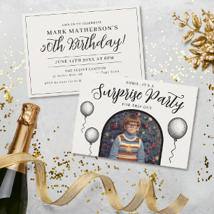 Invitation Fête d'anniversaire surprise drôle avec photo rétr