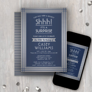 Invitation Fête d'anniversaire surprise élégante bleu marine