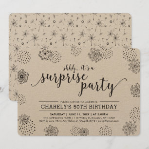 Invitation Fête d'anniversaire surprise Fleur Moderne Noir 50