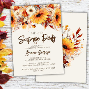 Invitation Fête d'anniversaire surprise Floral beige automnal