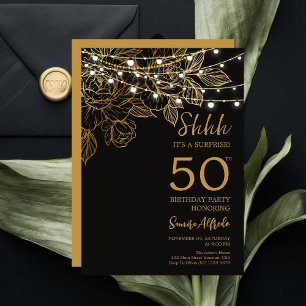 Invitation Fête d'anniversaire surprise moderne 50 ans noir e