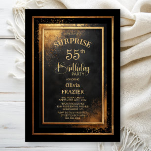 Invitation Fête d'anniversaire surprise Moderne Noir Or 55 an