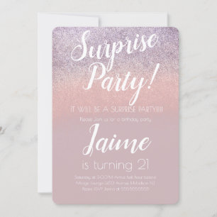 Invitation Fête d'anniversaire surprise Paillettes Rose Ombré