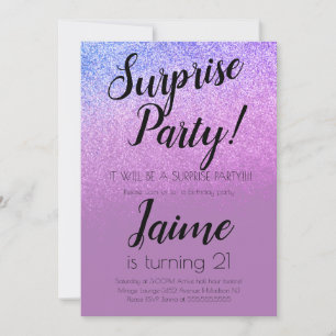 Invitation Fête d'anniversaire surprise Paillettes Violet Omb