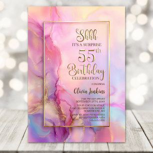 Invitation Fête d'anniversaire surprise rose et or pour 55 an