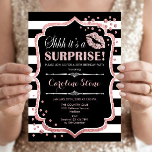 Invitation Fête d'anniversaire surprise - Rose noire or