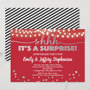 Invitation Fête d'anniversaire surprise rouge rubis et argent