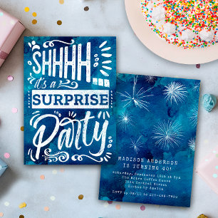 Invitation Fête d'anniversaire surprise Shh aquarelle bleu ma