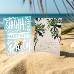 Invitation Fête d'anniversaire surprise sur la plage aux palm