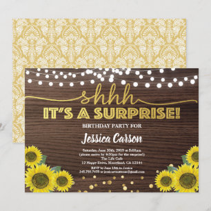 Invitation Fête d'anniversaire surprise tournesol en or de bo