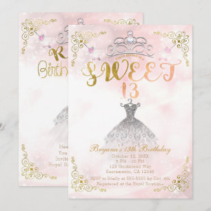 Invitation Fête d'anniversaire SWEET 13 13th Princesse Pink S