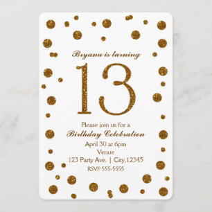 Invitation Fête d'anniversaire Sweet 13 à paillettes blanches