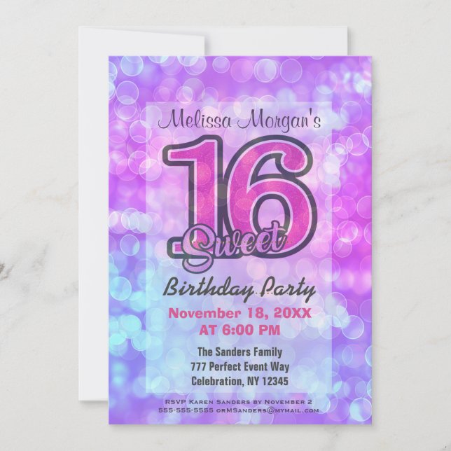 Invitation Fête d'anniversaire | Sweet 16 (Devant)
