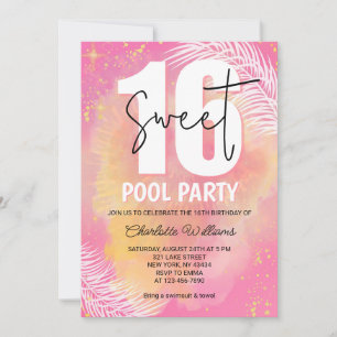 Invitation Fête d'anniversaire Sweet 16 au bord de la piscine