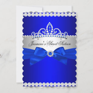 Invitation Fête d'anniversaire Sweet 16 Bleu Royal et Argent