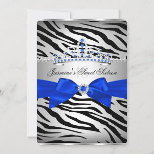 Invitation Fête d'anniversaire Sweet 16 Bleu Royal & Noir Zèb