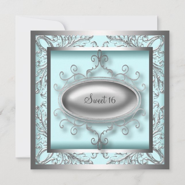 Invitation Fête d'anniversaire Sweet 16 Bleu sarcelle argenté (Devant)