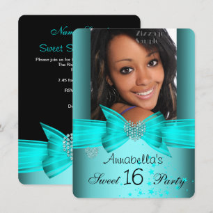 Invitation Fête d'anniversaire Sweet 16 Bleu sarcelle Diamant