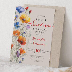 Invitation Fête d'anniversaire Sweet 16 Boho Fleurs sauvages