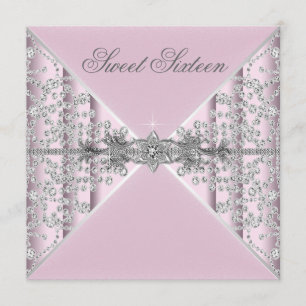 Invitation Fête d'anniversaire Sweet 16 Diamants Argent Roses
