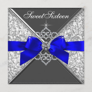 Invitation Fête d'anniversaire Sweet 16 Diamants Blancs Bleu 