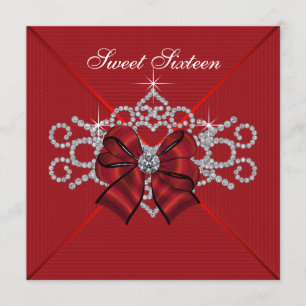Invitation Fête d'anniversaire Sweet 16 Diamants Blancs Rouge