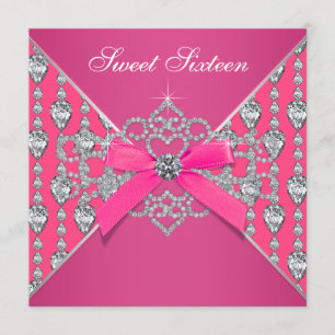 Invitation Fête d'anniversaire Sweet 16 Diamants Rose Chaud