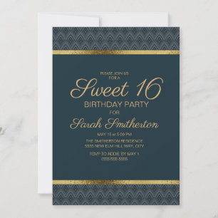 Invitation Fête d'anniversaire Sweet 16 élégante bleu marine 