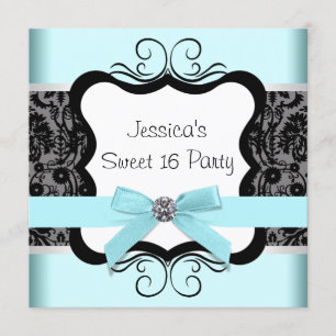 Invitation Fête d'anniversaire Sweet 16 en damas noir sarcell