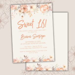 Invitation Fête d'anniversaire Sweet 16 Fleurs Florales Beige