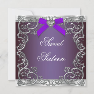 Invitation Fête d'anniversaire Sweet 16 gris et violet