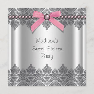 Invitation Fête d'anniversaire Sweet 16 gris rose