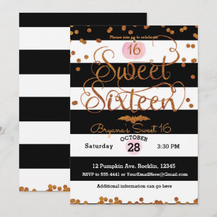 Invitation Fête d'anniversaire Sweet 16 Halloween noir blanc 