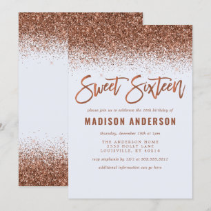 Invitation Fête d'anniversaire Sweet 16 moderne avec paillett