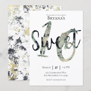 Invitation Fête d'anniversaire Sweet 16 Moderne Noir Gris Or