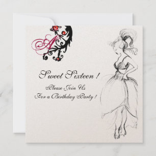 Invitation FÊTE D'ANNIVERSAIRE SWEET 16 MONOGRAMME Tourbillon