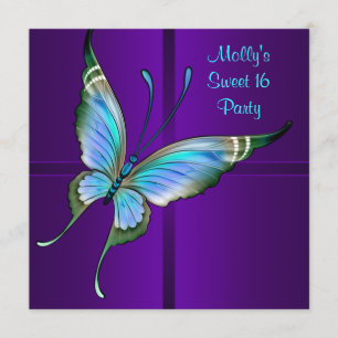 Invitation Fête d'anniversaire Sweet 16 Papillon sarcelle Vio