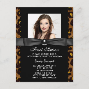 Invitation Fête d'anniversaire Sweet 16 Photo Léopard