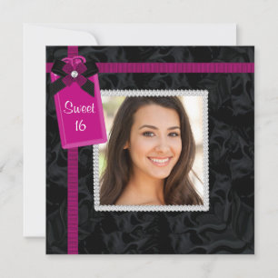Invitation Fête d'anniversaire Sweet 16 Photo Rose Chaude Noi